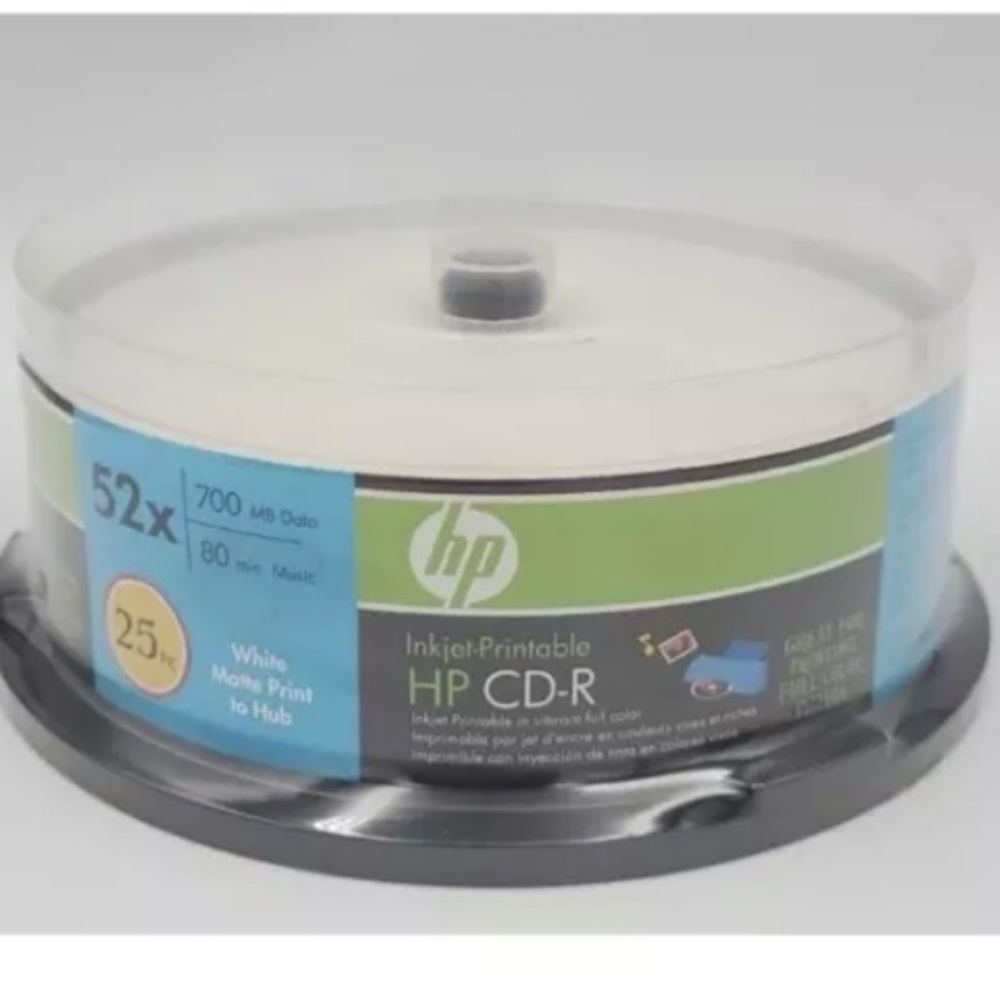 HP Blank 52X CD-R CDR 700MB Inkjet Printable Media white matte finish 25.